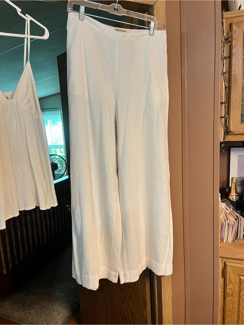 Free People - Cream Spaghetti Strap Cami Top and wide leg linen pant set - Picture 2 of 9